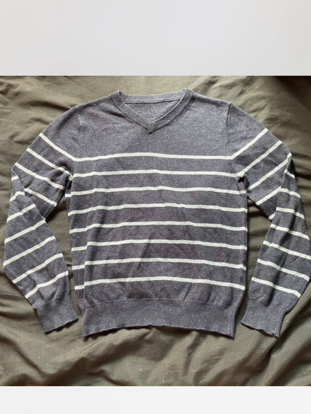 Men's Navy Stripe V-Neck Sweater